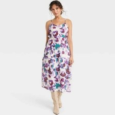 New Universal Thread Purple Multi Color Print Midi Women's Dress Size Med Summer