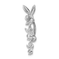 Surgical Stainless Steel Playboy Triple Bunny Crystal Dangle Belly Ring