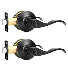 2 Pack Matte Black Interior Privacy Door Lever Handle Set Modern Keyless