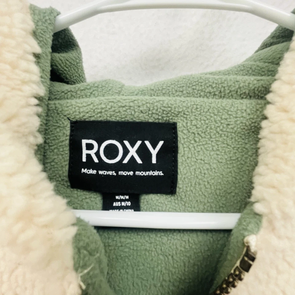 Roxy шерпа с капюшоном куртки женщин M средний желтовато-коричневый бежевый молнии флис пальто теплый - Изображение 4 из 4