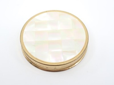 Vtg Max Factor Creme Puff Compact Mother of Pearl Inlay London Paris Hollywood