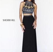 Sherri Hill 11068 Two Piece Beaded Prom Dress Black Size 6 Formal Gown XS/S