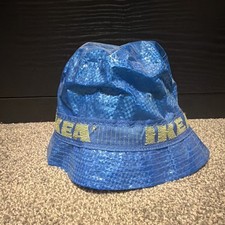 IKEA BAG Blue Bucket Hat with Yellow Letterin...