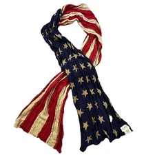 Denim & Supply Ralph Lauren Scarf American Flag USA Linen Blend 18” x 80”