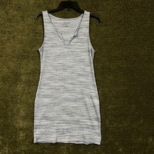 American Eagle Tank Dress Womens Small Blue Space Dye Ribbed Notched V-Neck Mini