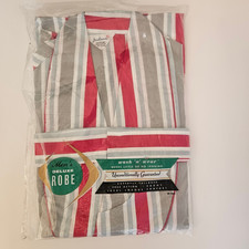 Vtg 50s 60s Judson Mens XL Bathrobe Red Striped Cotton Wash n Wear NOS