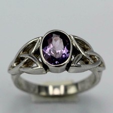 2ct Natural Oval Amethyst Ring Celtic Trinity Knot 14K White Gold Plated