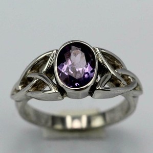 Authentic 2ct Lab-Created Oval Amethyst Ring Celtic Trinity Knot 14K White Gold Plated