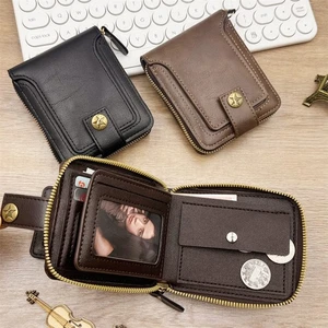 Portefeuille en cuir pour hommes RFID Blocage Zipper Coin Purse Short Slim carte de crédit Case