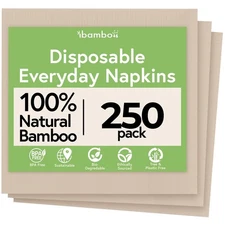 Ibambo Everyday 100% Bamboo Compostable Napkins Disposable 250-Pack | Table N...