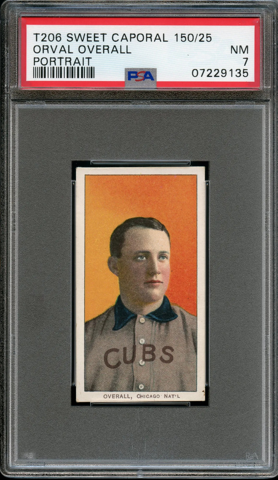 1909-11 T206 Sweet Caporal 150/25 Baseball Orval Overall Portrait Pwcc-A PSA 7