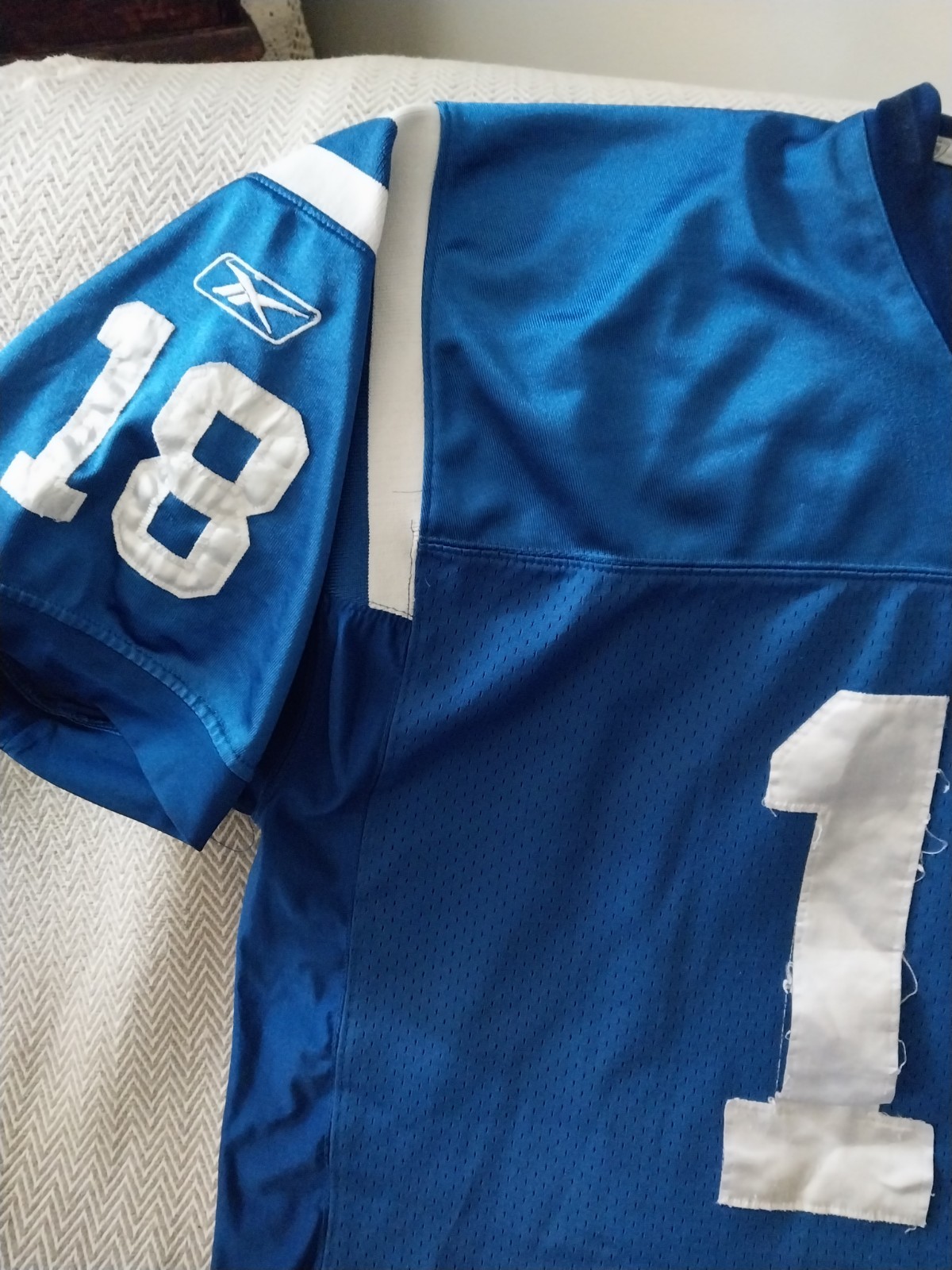 Vintage NFL Super Bowl XLI Manning #18 Jersey Size 54 Tattered Repair See Pics thumbnail 3