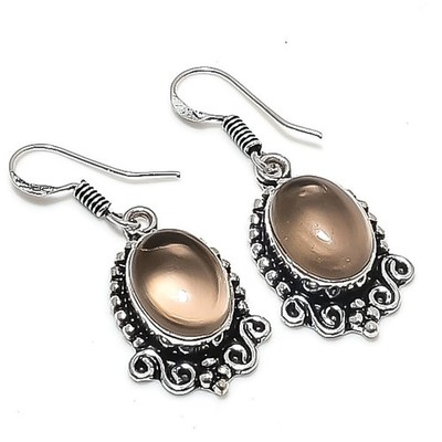 Smoky Quartz Gemstone Handmade 925 Sterling Silver Jewelry Earring Size 1.60''