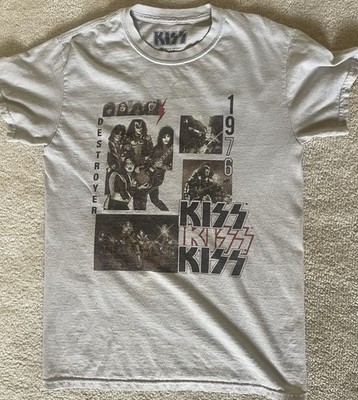 KISS Destroyer Tour Rock Band Tee T Shirt Size Small Beige Tan