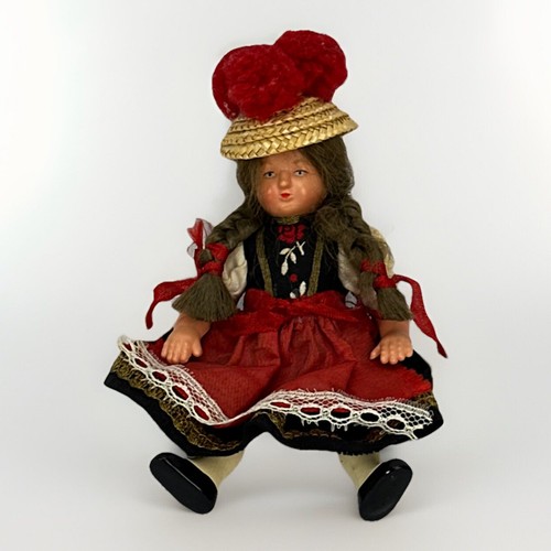 1950's German Black Forest Celluloid Jointed Girl Doll in Traditional Costume 5" - Picture 1 of 13