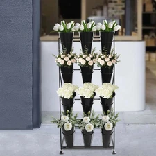 4-Tier Flower Rack Plant Stand Rolling Iron Bonsai Display Shelf w/ 12* Buckets