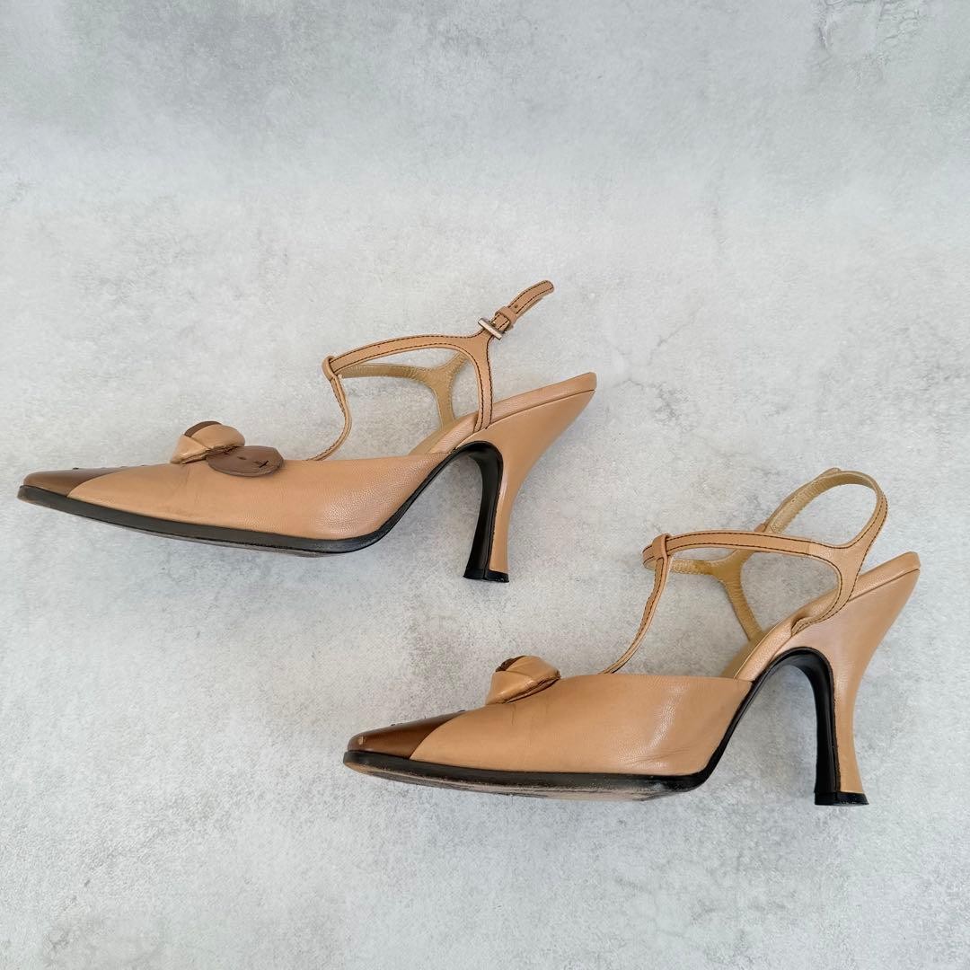 PRADA Women's Rose Detail Pumps Size:36.5/JP:23.5 Leather Beige 135137K Authen thumbnail 7