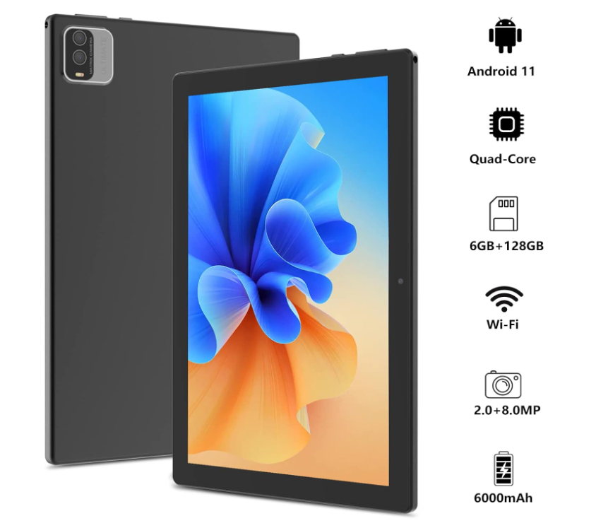 Androidタブレットアクセサリー Tablet CP20 Pro-Black 4GB-128GB 6000mAh 2 in 1 Tablets with Keyboard, 10 inch Android Tablet, 6GB RAM+