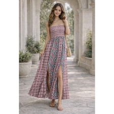 Xhilaration Pink Boho Maxi Dress XS Smocked Cottagecore NWT