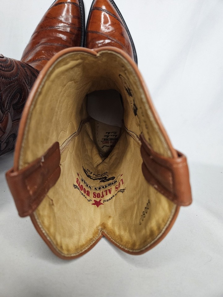 King Exotic Men's Cognac Eel Skin Snip Toe Western Cowboy Boots – Size D Medium Width – 94DRD0857