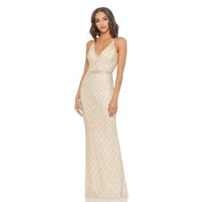 Mac Duggal 5374 Beaded Lattice Prom Pageant Evening Gown Dress Womens 8 Nude