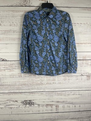 Talbots Shirt Womens Petite Small Blue Floral Button Front Cotton Long Sleeve