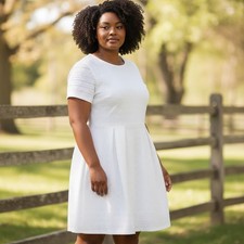 Calvin Klein White Textured Eyelet Fit Flare Dress Womens 14 Preppy Cottagecore