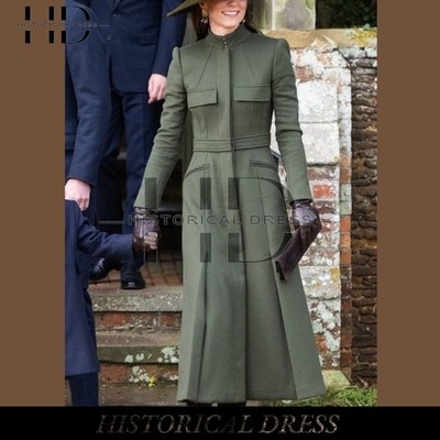 Kate Middleton Green Wool Trench Coat | Elegant Princess Style Long Coat