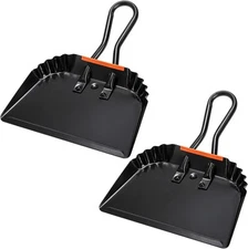 TOPZEA 2 Pack Black Metal Dustpan, 12 Inch Heavy Duty Steel Dust Pan 