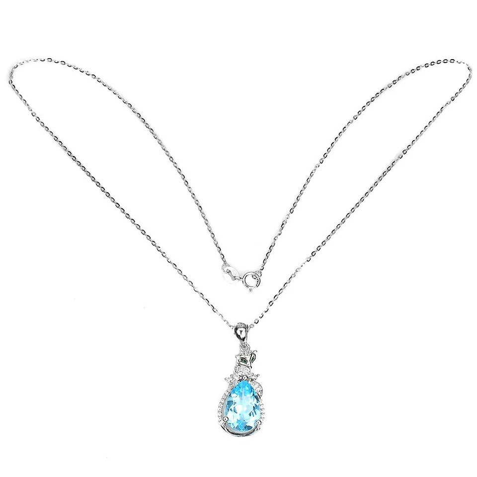 Collana in argento sterling 925 pera topazio blu cielo 13x9 mm topazio... - Immagine 3 di 4