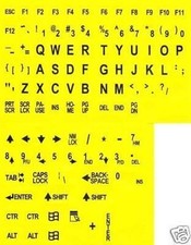Large Print English Keyboard Stickers Black on Yellow