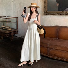 Womens Summer New Retro Crew Neck Temperament Sequin Suspender Dress A-line