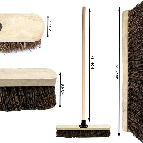 Outdoor Garden Broom Stiff Hard Bristle Floor Yard Brush Sweeper Wooden Handle - Picture 9 of 13