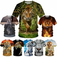 Womens/Mens Animal Tiger 3D Print Casual T-Shirt Short Sleeve Tops Tee UK AA