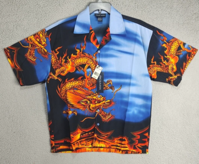 Oscar Misa Shirt Adult Large Dragon Blue Orange Short Sleeve