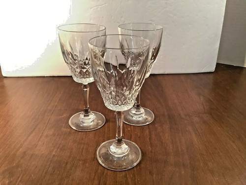 Set of 3 Diamond Cut Crystal Stemmed Claret Wine Cordial Liqueur Glass 6" - Picture 2 of 6