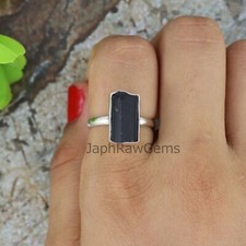 Raw Black Tourmaline 925 Sterling Silver Uncut Healing Crystal Bezel Ring
