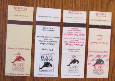 WHALE MATCHBOOK COVERS: RUSTY HARPOON KAANAPALI BEACH, HAWAII MATCHCOVERS -C1
