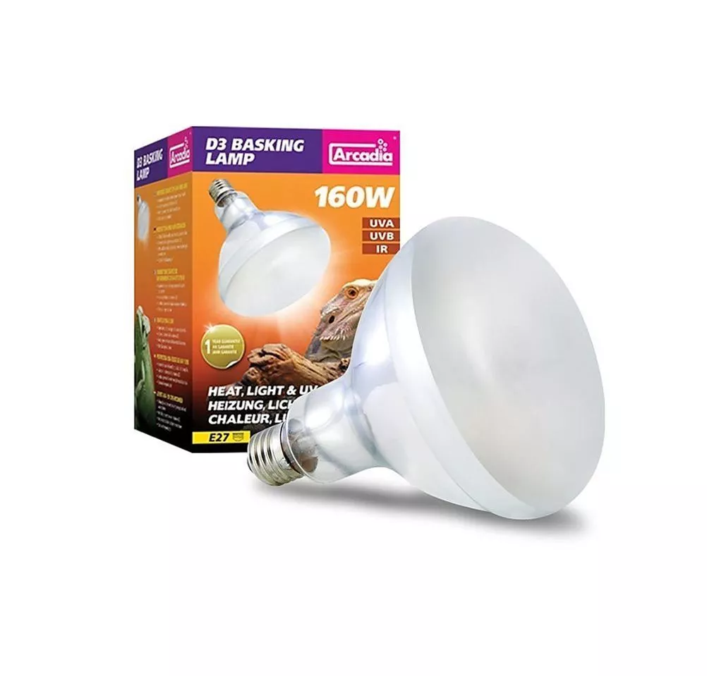 ARCADIA D3 BASKING LAMP 160W E27 REPTILE BULB HEAT LIGHT UV UVA UVB IR INFRARED