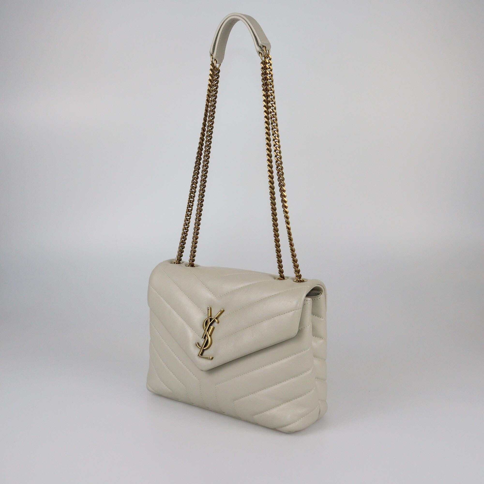 Borsa a tracolla Saint Laurent Off White Matelassé piccola Loulou