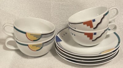 Studio Nova Orbit 4 Cups & Saucer Sets Y0133 Multicolor Deco Triangle Unused