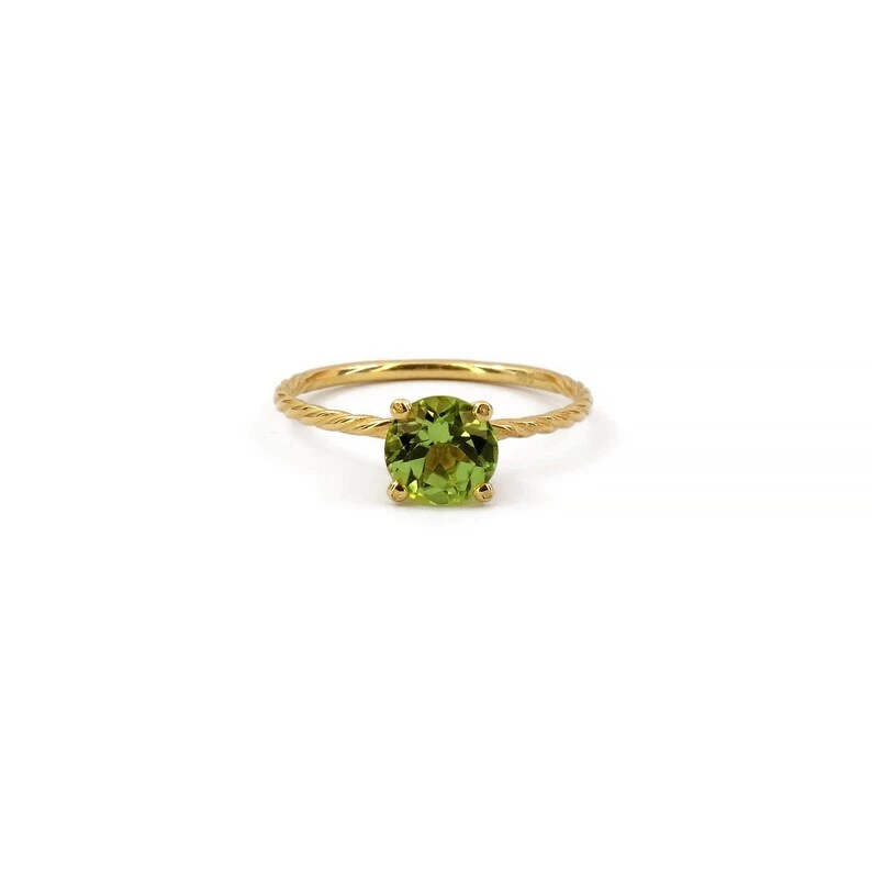 14k Solid Yellow Gold Natural Peridot August Birthstone Women Promise Ring - Image 2 of 4
