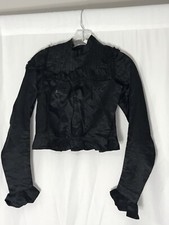 Vintage Antique Edwardian Corset Satin Black Ruffled Flared Cuff Jacket Blouse