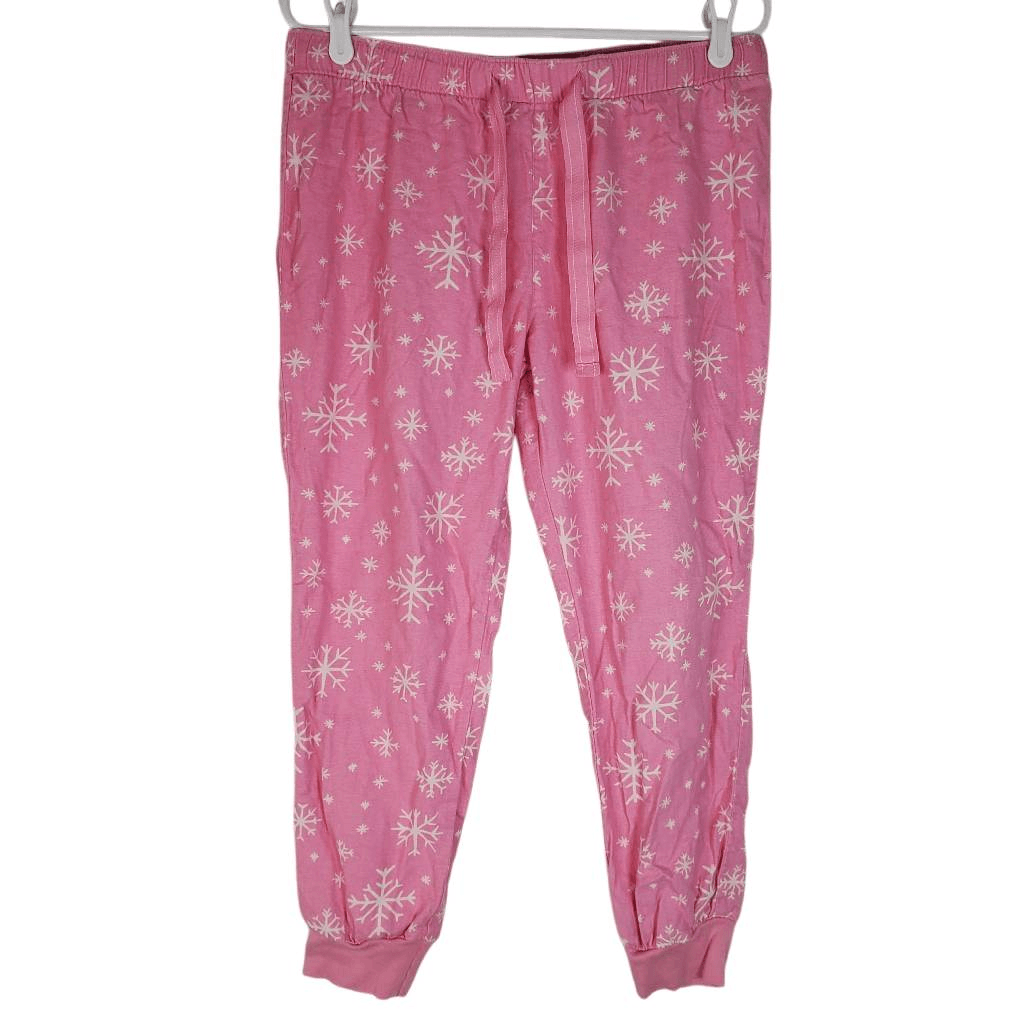 Old Navy Snowflake Elastic Waistband 100% Cotton Jogger Pajama Pants Pink Medium