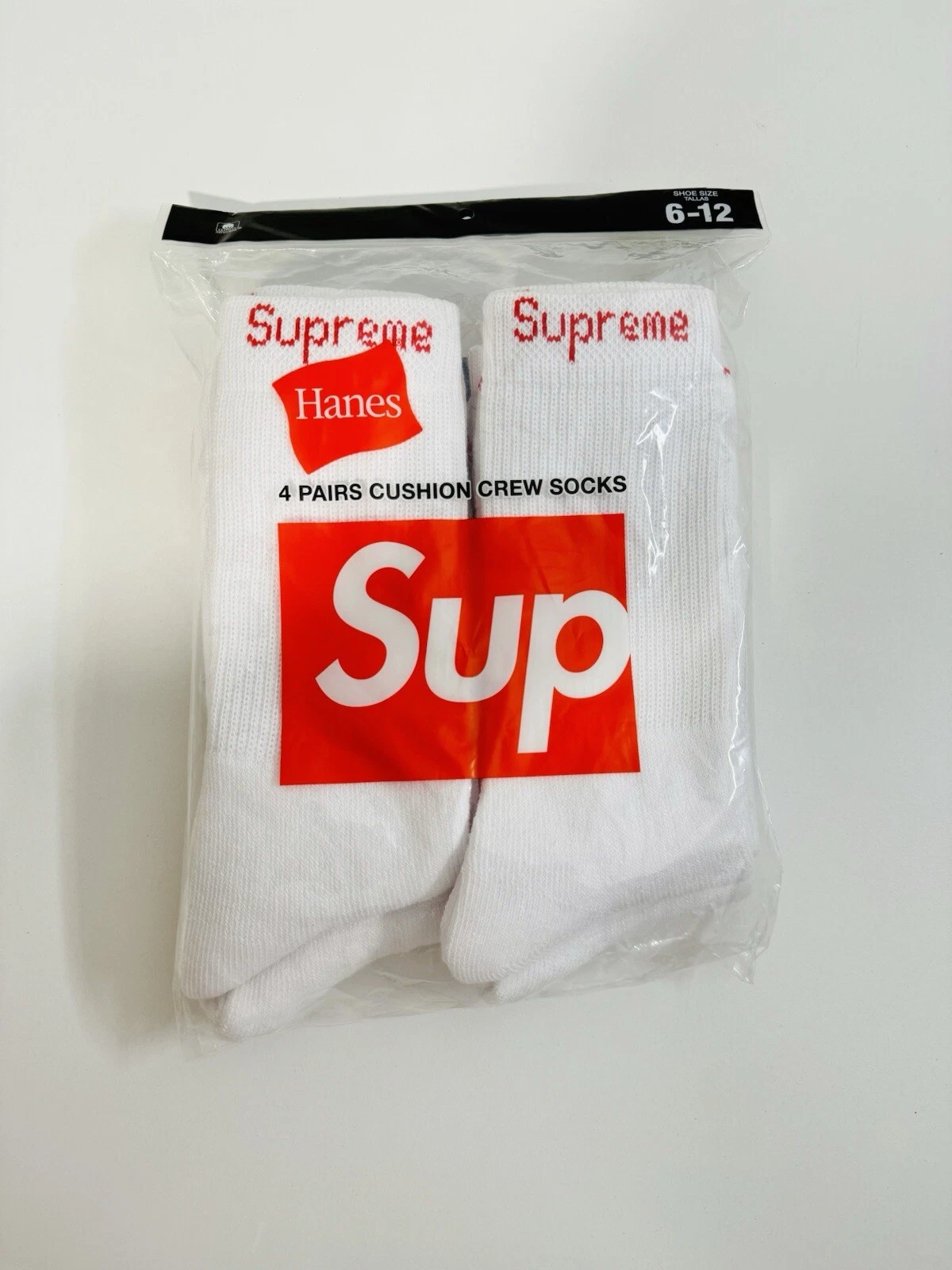 Lot de 4 chaussettes Supreme Hanes blanches homme taille 6 12 Crew NEUVES scellées AUTHENTIQUE