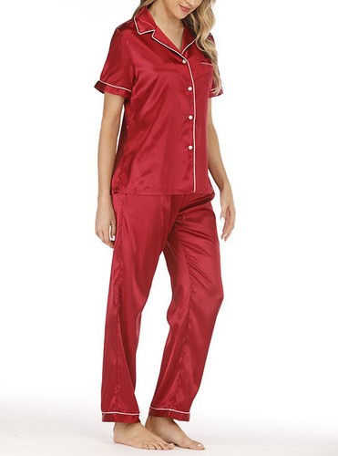 Women's Silky 2 Piece T-shirt&Pants Casual Suit Loungewear Set Pajamas Sleepwear - Picture 5 of 11