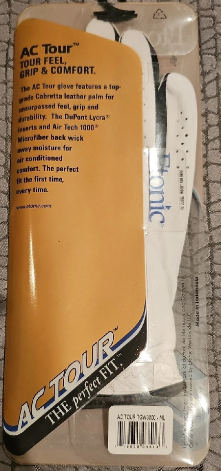 GUANTE DE GOLF ETONIC ACTOUR PARA HOMBRE IZQUIERDO MEDIANO/LG BLANCO CABRETTA CUERO MARCADOR DE PELOTA-NUEVO Foto 4 de 4