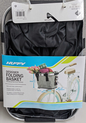 Huffy Designer Foldable Gray Basket with Mounting bracket