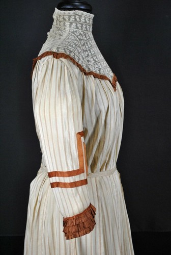 VICTORIAN 2 PIECE STRIPED COTTON DAY DRESS, 1900s - Picture 6 of 12
