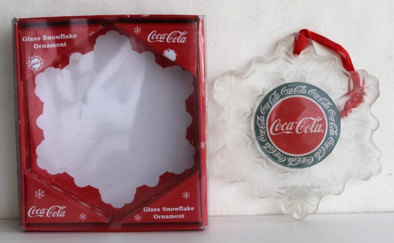 Enesco Coca-Cola Frosted Snowflake Glass Christmas Ornament 4" Tall NIB